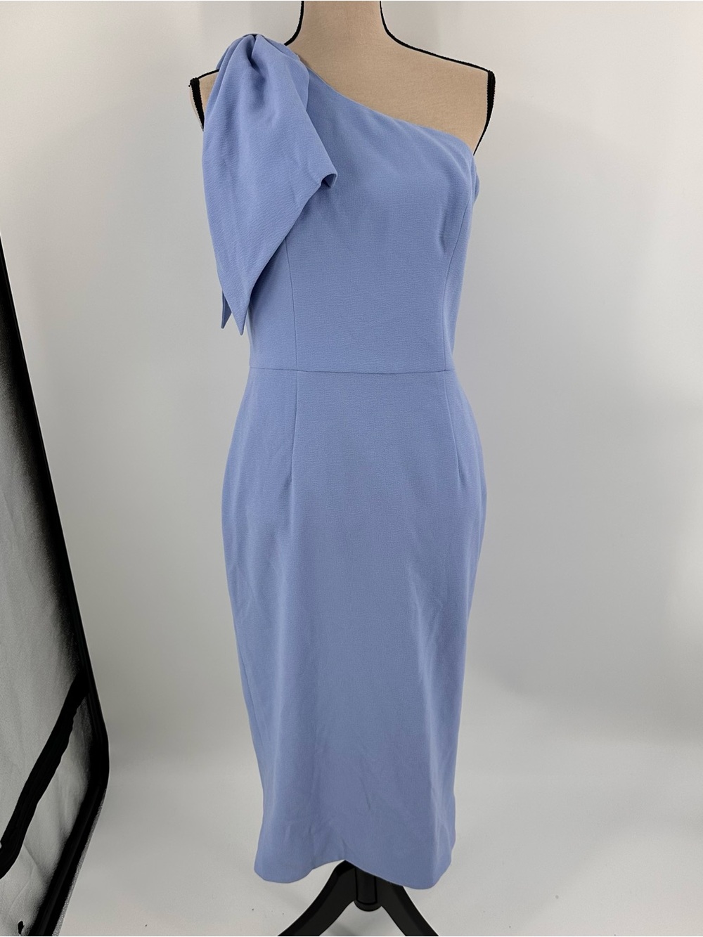 Dress The Population Large Tiffany One Shoulder Bow Midi Dress Blue Cocktail EUC